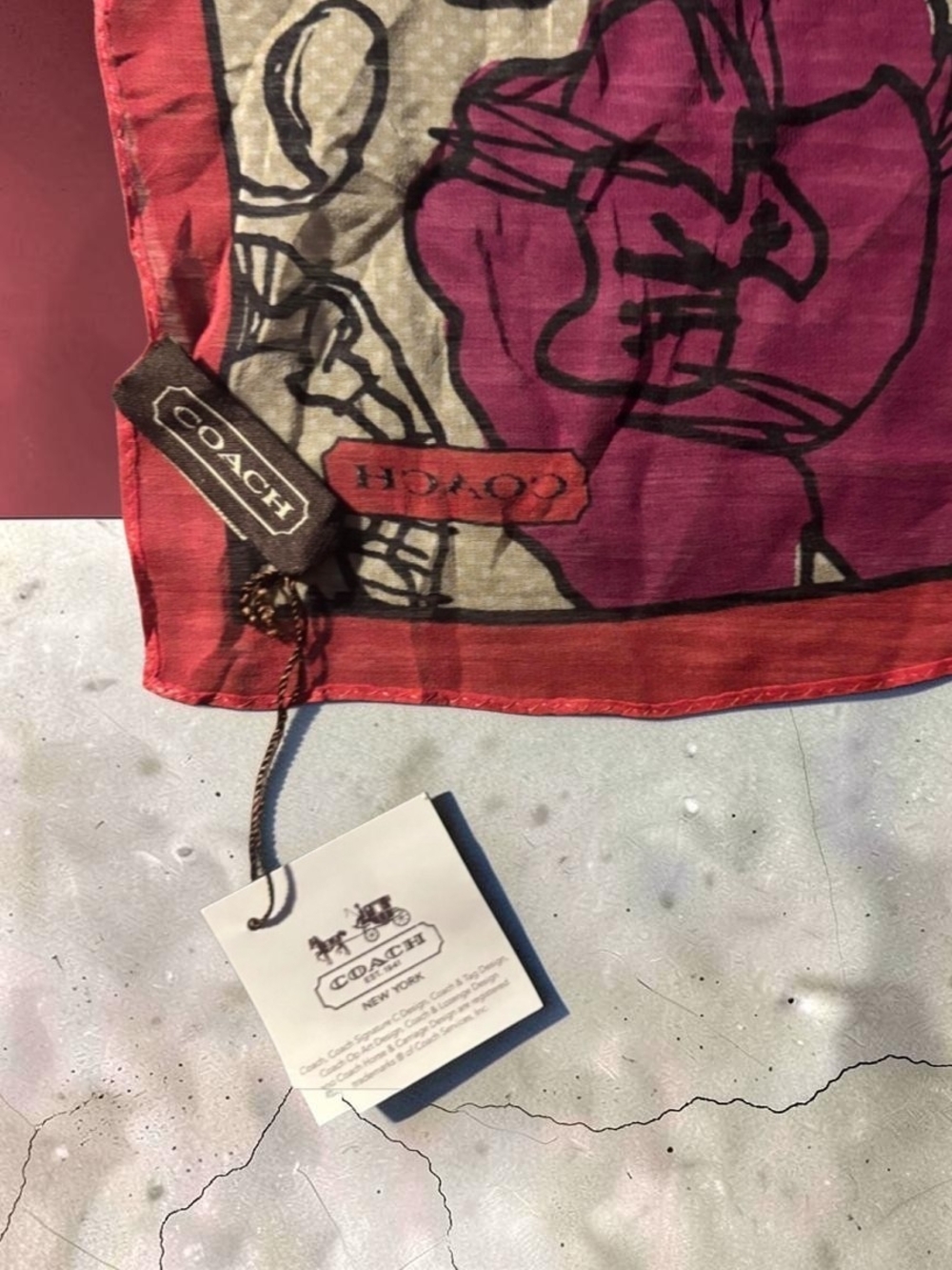 Coach Poppy Kyra Graffti Print Floral Oblong Silk Scarf - NWT - Picture 3 of 4